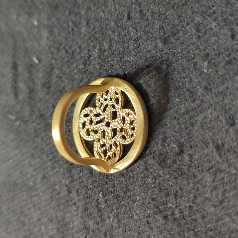 Solid Brass Filagree Clover Round Statement Ring … - image 5